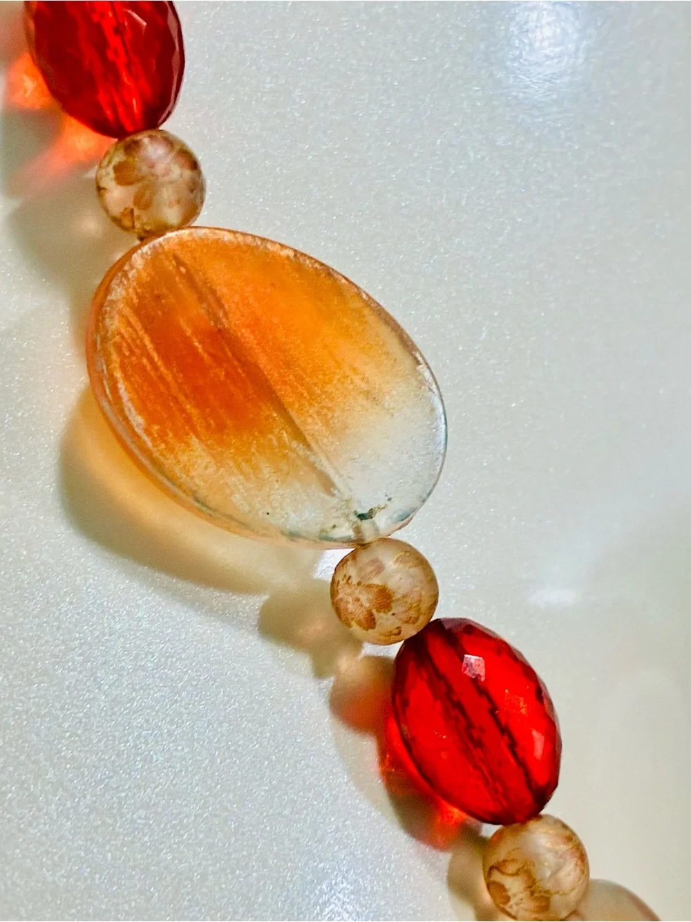 Summer Pop of Color Gradient Orange & Red Beaded Over The Head Necklace Easy EUC
